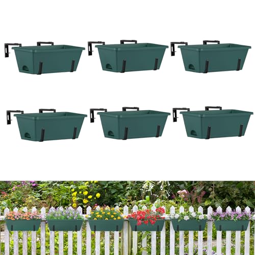 ETELI 6 Pack Deck Railing Planter Boxes Metal Hanging Window Boxes Planters - color: Green & Black