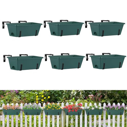 ETELI 6 Pack Deck Railing Planter Boxes Metal Hanging Window Boxes Planters - color: Green & Black