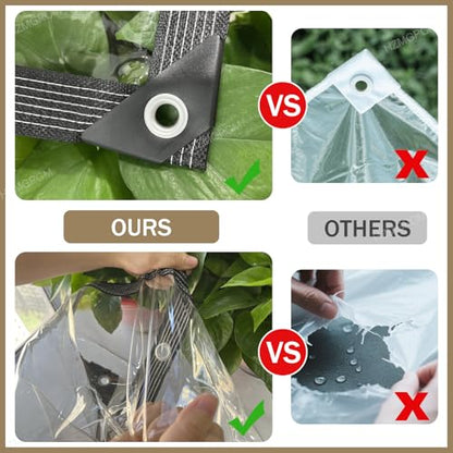 Premium Clear Vinyl Tarp 5x10 ft Tearproof Heavy Duty Clear Tarp with Rustproof Grommets Windproof Design(14 Mil) Reinforced Edges for Patio Outdoor Porch Greenhouse Chicken Coop Garden - size: clear tarp 5x10ft