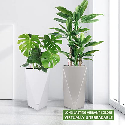 Dexceder 20 Inches Self Watering Tall Planter (White) - color: White, size: 20