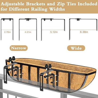 Window Box Railing Planter with Coco Liner 2 Pack 36 Inch Metal Hanging Flower Planter Deck Railing Planters Boxes for Balcony Outdoor Plants Fence Porch Patio - size: 36IN