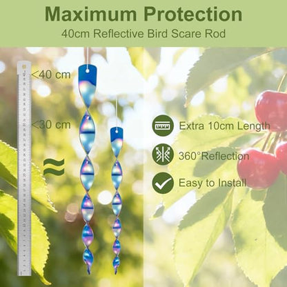 OFFO Large Bird Scarer Rods, 15.7 in (30 PCS) Reflective Bird Device Outdoor Bird Scarer to Keep Pigeon and Woodpecker Away from Garden or Yard, Blue - color: Blue