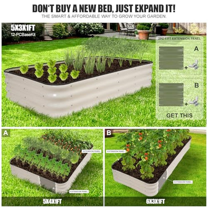4-in-1 Modular Raised Garden Bed-5x3x1ft Adjustable in 4 Sizes - color: White, size: 5×3×1FT