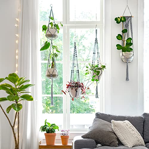 Mkono Macrame Plant Hanger Indoor 35 Inch Hanging Planter Basket Grey 1Pc - color: Gray