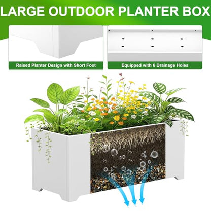 32" Metal Large Rectangular Planter - White Long Planter Box with Legs - color: White, size: 32" L x 15" W x 15" H