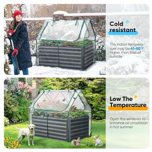 Quictent 4x3x2ft Galvanized Raised Garden Bed with Cover - color: Clear, size: 4 x 3 x 2 ft