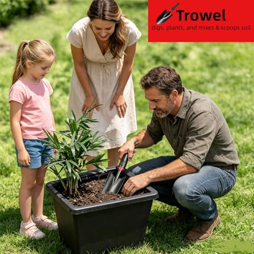3-in-1 Garden Tool Set, Trowel, Transplanter & Cultivator,with Hang Hole,Ergonomic Handle and Comfort Grip,Rust Resistant Quenched Steel,Gardening Tools for Yard