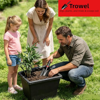 3-in-1 Garden Tool Set, Trowel, Transplanter & Cultivator,with Hang Hole,Ergonomic Handle and Comfort Grip,Rust Resistant Quenched Steel,Gardening Tools for Yard
