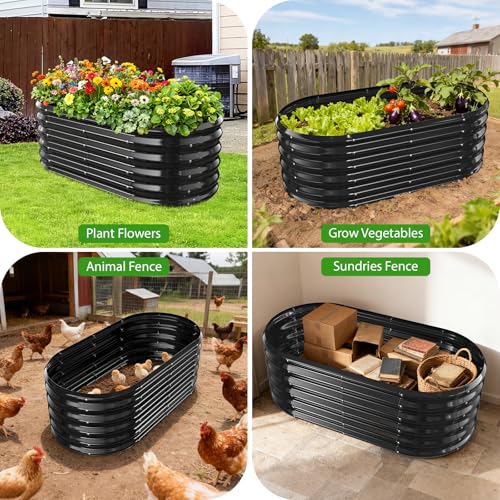 YSEJOMP 17" Tall Oval-Shaped/Elliptic Metal Raised Garden Bed Outdoor Black - color: Black, size: 48X24X16.5 Inches