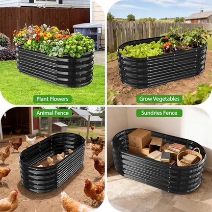 YSEJOMP 17" Tall Oval-Shaped/Elliptic Metal Raised Garden Bed Outdoor Black - color: Black, size: 48X24X16.5 Inches