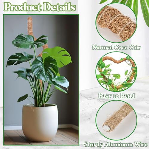 Moss Pole Monstera Plant Support 2 Pack 28 Inch Bendable Moss Pole for Monstera Plants Indoor Handmade Coco Coir Pole Plant Sticks Support Stakes for Potted Plants Philodendron to Grow Upwards - size: 28" with jute rope and straps