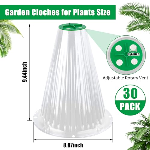 UQM 30 Pack Garden Cloches for Plants with Rotary Vent Cover Reusable - color: Clear-30pc