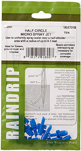 Raindrip 180JET010B, Micro Spray Jet, Half-Circle Pattern, Fan Spray, with 10-32 Threaded Inlet, Drip Irrigation Emitters for Drip Irrigation Gardening Systems, 10-Pack, Blue