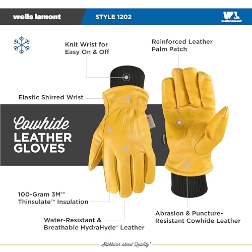 Wells Lamont Men's Insulated HydraHyde Work Gloves, Grain Cowhide, Medium - size: Medium, style: Glove