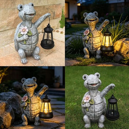 Solar Garden Outdoor Statues Turtle with Lights Resin Statue with Solar Lantern, Decorative Lawn(Turtle 2) - style: Turtle 2