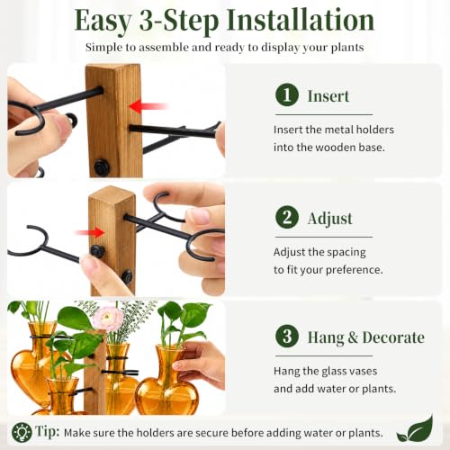Plant Terrarium Propagation Station with Wooden Stand, 4 Glass Vases - color: Amber
