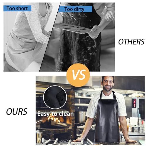 Homsolver 2 Pack Waterproof Dishwasher Rubber Adjustable Apron for Unisex - color: Black With Pockets