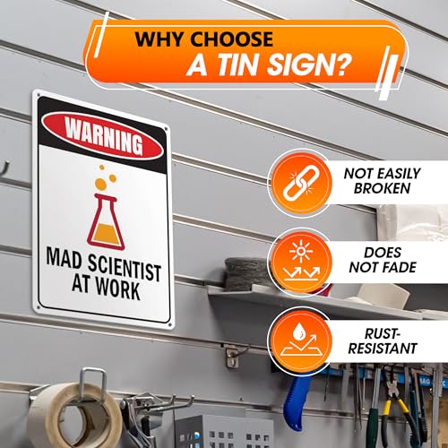 Mad Scientist Sign, 7.9" x 11.8", Tin Wall Art, Rust Resistant - color: Mad Scientist