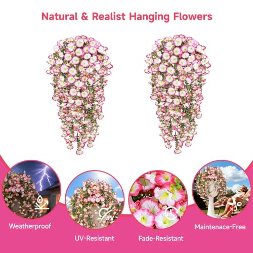 Artificial Hanging Flowers for Outdoors, 2 PCS 300 Blooms, Pink - color: Pink