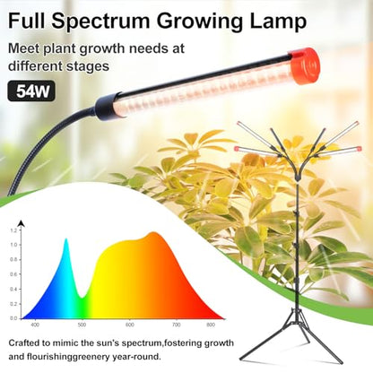 FRGROW 6Head Grow Light with Stand for Tall and Large Indoor Plants - size: Stand-6Head-54W