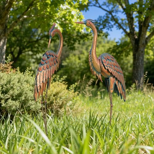 45.3" Heron Statues Outdoor,Extra-Large Metal Yard Art Set of 2 - color: 45.3" Aged Patina