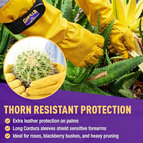 GORILLA EASY CONNECT Gardening Gloves Lightweight Tough Heavy Duty Long Sleeve Leather Pruning Gloves with Adjustable Strap - size: Small (Pack of 1)