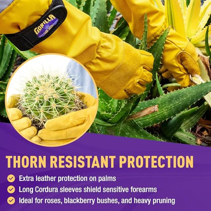 GORILLA EASY CONNECT Gardening Gloves Lightweight Tough Heavy Duty Long Sleeve Leather Pruning Gloves with Adjustable Strap - size: Small (Pack of 1)