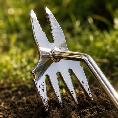 2-in-1 SS Crack Weeder & Cultivator, Ergonomic Rust-Resistant Grip - color: green