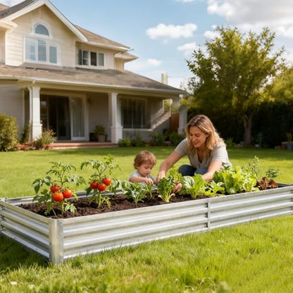 DUMOS Galvanized Raised Garden Bed with Cover, Clear, 8x4x1ft - color: Silver (Transparent Cover), size: 8×4×1ft