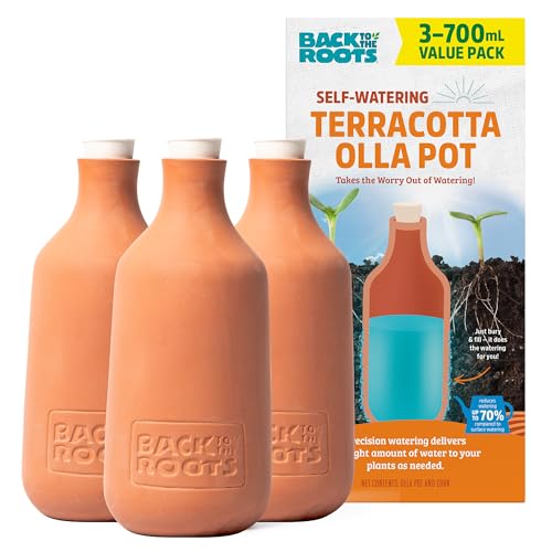 Back to the Roots Self-Watering Terracotta Olla Pot (Pack of 3), 700mL Provides 1 Week of Precision Watering - color: 3pk Olla Pot, size: Large