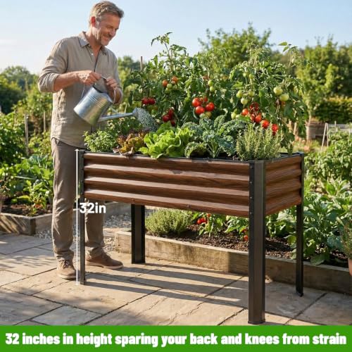 SnugNiture Raised Garden Bed with Legs, 48×18×32in, Brown - color: Brown, size: 48×18×32in(1PCS)