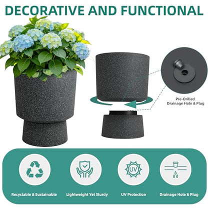 16.8" Pedestal Planters for Outdoor Plants, Large Urn Flower pots S/2 - color: 16.8"h-gray Terrazzo