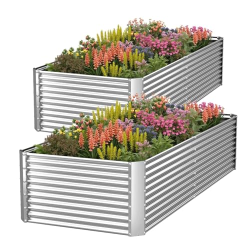 2 Pack Tall Corrugated Galvanized Steel Raised Garden Bed Outdoor, Metal Above Ground Garden Bed for Vegetables and Flowers, Rectangle Raised Beds for Gardening-4x2FT - size: 4x2FT