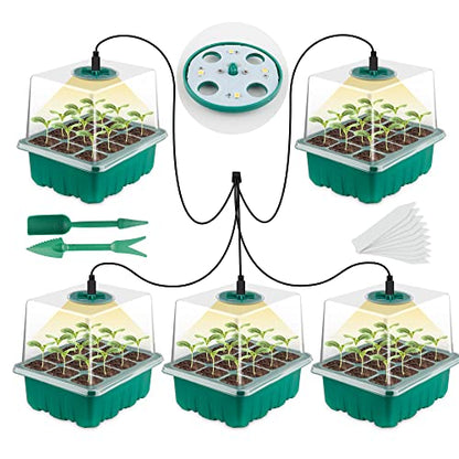 Seed Starter Tray with Grow Light, Seed Starter Kit, Plant Germination Starting Trays with Humidity Dome and Base for Greenhouse Grow Wheatgrass Hydroponic(12 Cells per Tray)