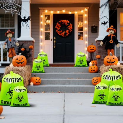 12 Pcs Green Large Halloween Lawn Leaf Bags Outdoor,Biohazard