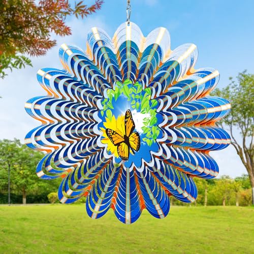 Animated Butterfly Wind Spinner - 12inch 3D Hanging Wind Sculpture - color: Animated Butterfly