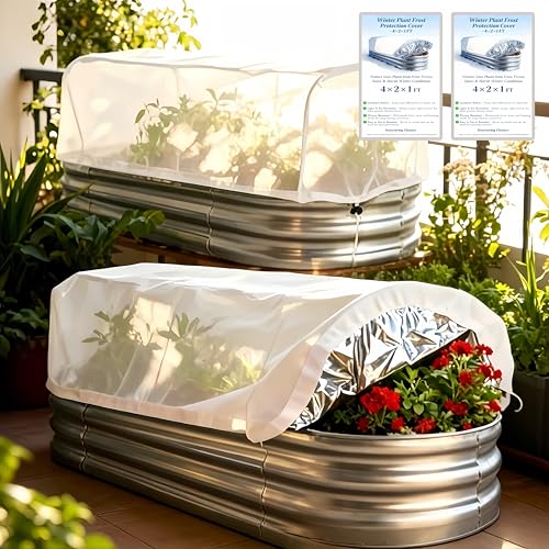 Plant Covers Freeze Protection, Rectangular Plant Cover for Winter, Frost Cloth Plant Freeze Protection for Outdoor Plants, Raised Garden Bed Cover,Winter Frost Blanket with Insulated Liner Drawstring - color: White×2