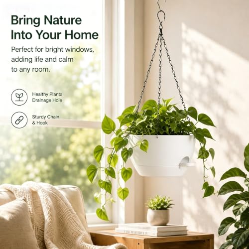 12 Inch Self Watering Hanging Planters 2 Pack, White - color: White