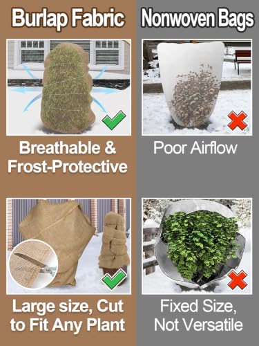 ANPHSIN 15ftx40in Natural Burlap Plant Covers Freeze Protection - size: 15ft
