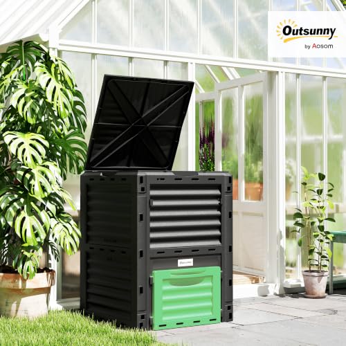 Outsunny Garden Compost Bin, 80 Gallon Large Capacity Composter, Green - color: Green