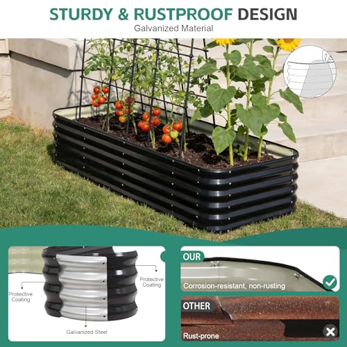 5 in 1 Galvanized Raised Garden Bed, 8x3x1.4ft, Grey - color: Gray, size: 8x3x1.4ft (1pack)
