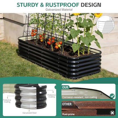 5 in 1 Galvanized Raised Garden Bed, 8x3x1.4ft, Grey - color: Gray, size: 8x3x1.4ft (1pack)