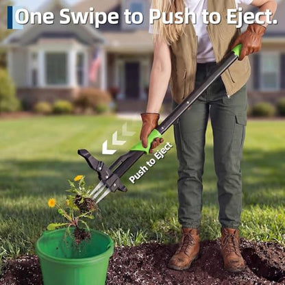 GAOMON 40" Stand-Up Weed Puller Tool with Ejector, Long Handle | 4 Serrated Stainless Steel Claws | Reinforced Foot Platform for Easy-Eject Easily Remove Weeds Without Bending Pulling Kneeling