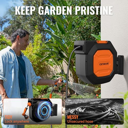 Retractable Garden Hose Reel 5/8 inch x 100 ft Wall Mounted - color: Black, size: 5/8"-100FT
