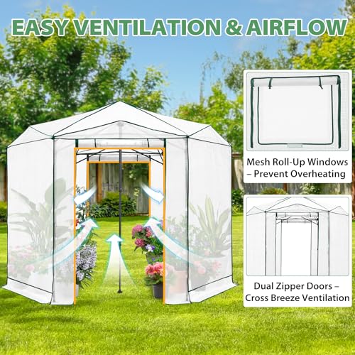 EAGLE PEAK 8.5x8.5 Easy Setup Pop Up Greenhouse, Hexagon, Clear/White - color: Clear/White, size: 8.5x8.5