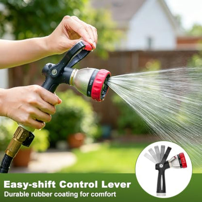 FANHAO Fireman Style Garden Hose Nozzle Heavy Duty Metal, 8 Spray Patterns - color: Red