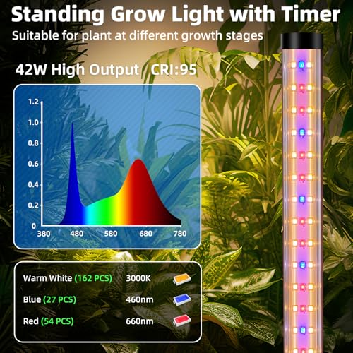 Standing Grow Light, 42W Full Spectrum Vertical, 4FT Timer, 2 Pack