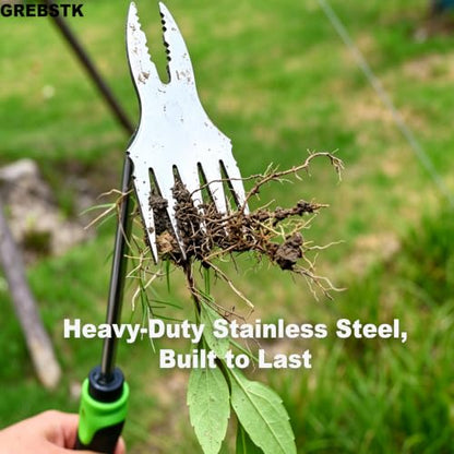 GREBSTK Deep Root Weed Puller, Stainless Steel Heavy Duty 5+2 Tooth