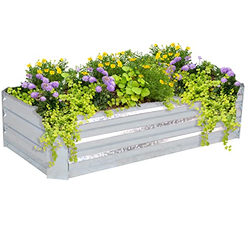 Sunnydaze Galvanized Raised Garden Bed, Rectangle, 4x2x1 ft, Silver - color: Silver