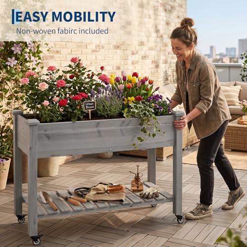 Garvee 48x24x32 Raised Garden Bed w/Lockable Wheels